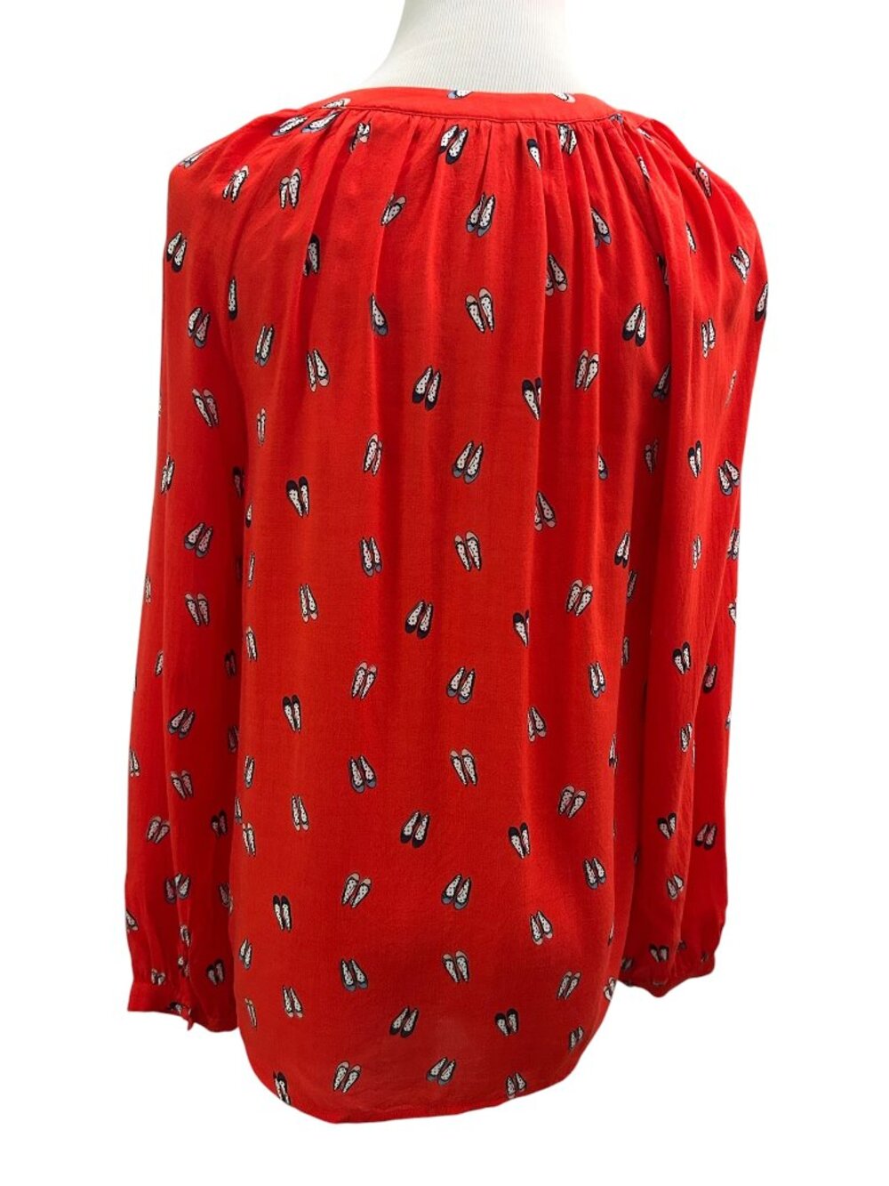 BODEN Women’s US Size 4 Paris Red Ballet Shoes Print Blouse Shirt Top Buttoned - Picture 2 of 5